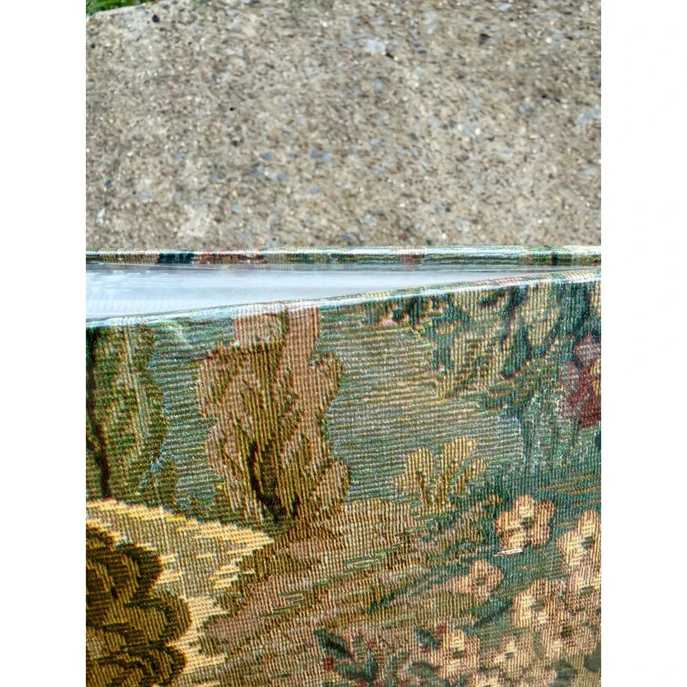 Vintage Floral Tapestry Photo Album 3-Ring Binder Green Gold Trim Clear Cover